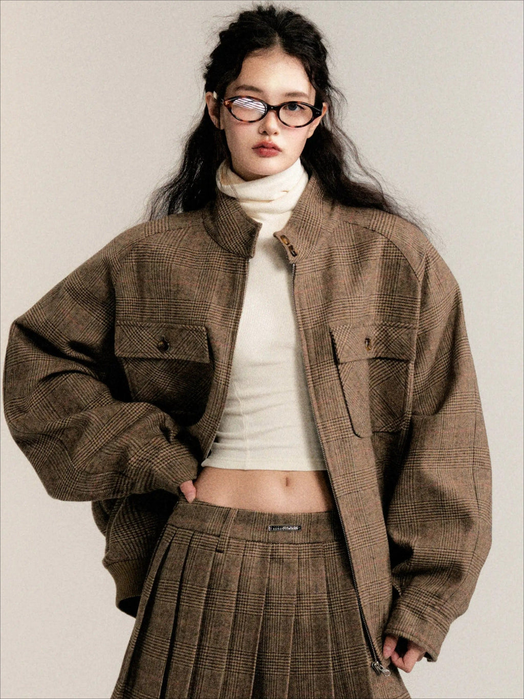 Vintage Collegiate Wool Jacket & Mini Skirt Set
