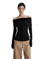 Neck Off-Shoulder Fitted Long Sleeve T-Shirt