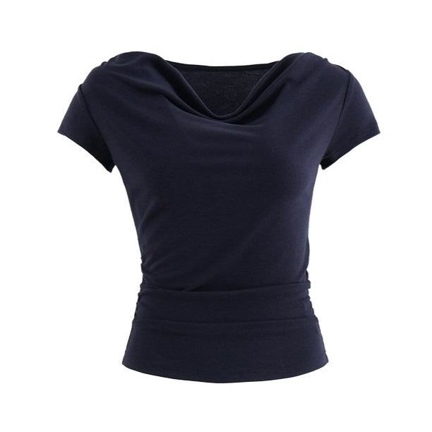 Draped Off-Shoulder Fitted Short Sleeve T-Shirt