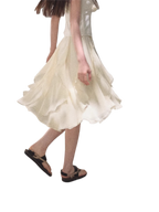 Asymmetric Ruffle Lace-Trim A-Line Midi Skirt
