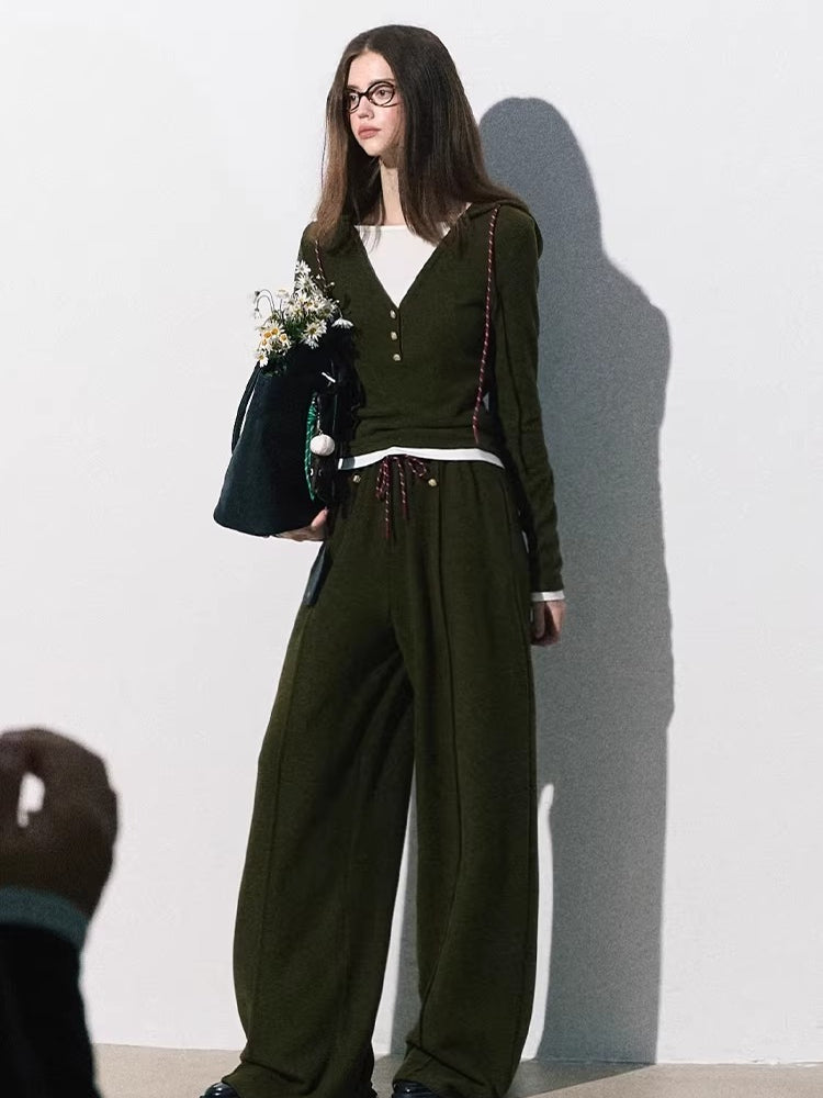 Knit Base Top & Wide-Leg Pants Set