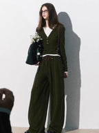 Knit Base Top & Wide-Leg Pants Set