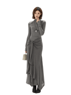 Half-High Neck Tie-Detail Knit Maxi Dress
