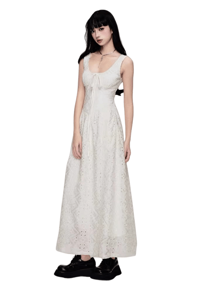 Cutout French Sleeveless Maxi Dress