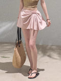 Leather Patch Lyocell–Linen A-Line Skirt
