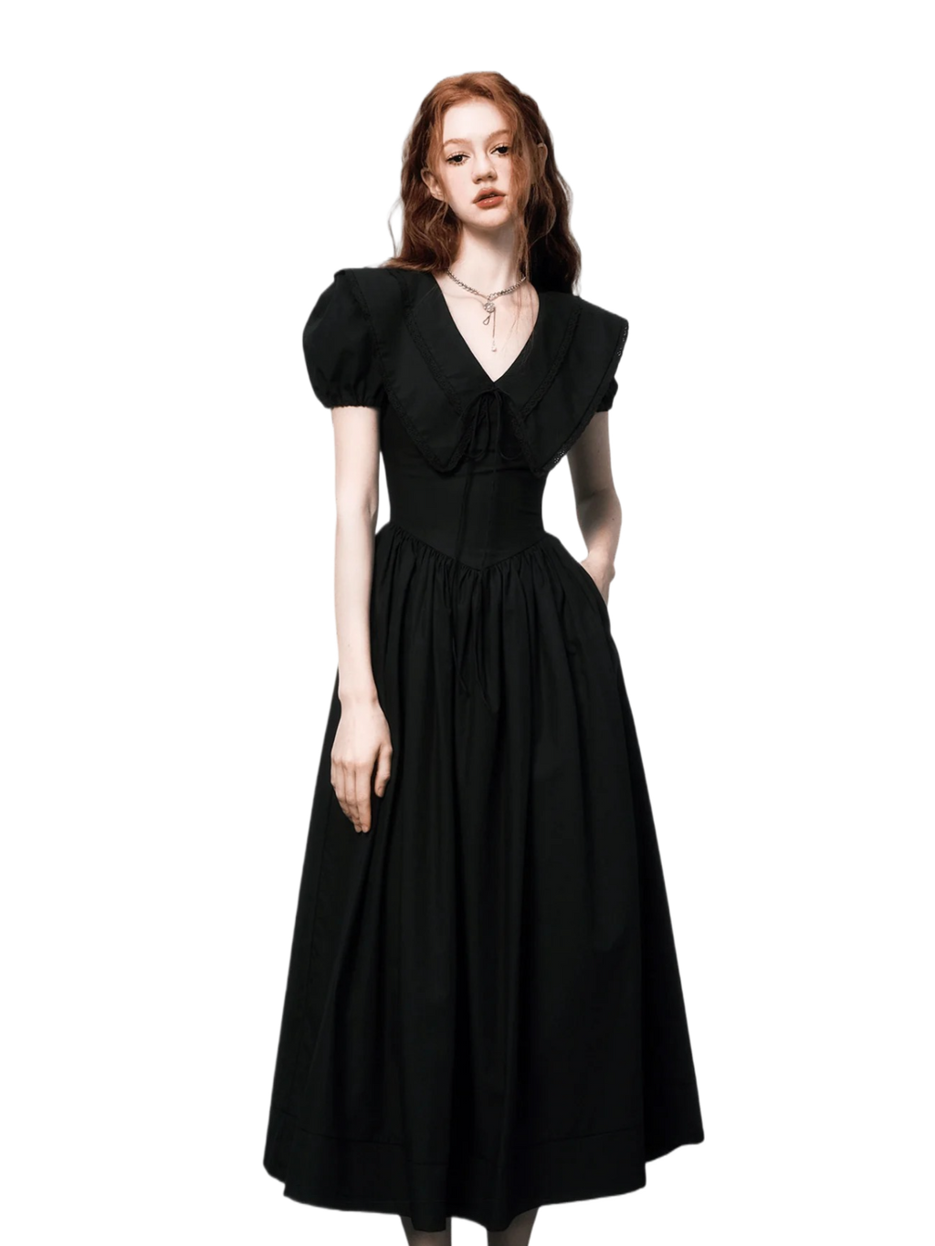 Puff-Sleeve Waist-Defined Maxi Dress