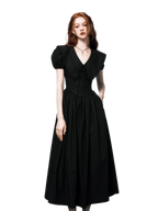 Puff-Sleeve Waist-Defined Maxi Dress