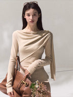 Draped Wrap-Neck Slim-Fit Knit Base Layer
