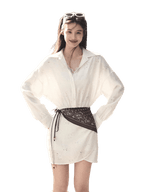 Waist-Cinched Long-Sleeve Shirt Dress