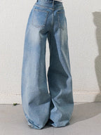 Cotton Silver-Splatter Wide-Leg Jeans
