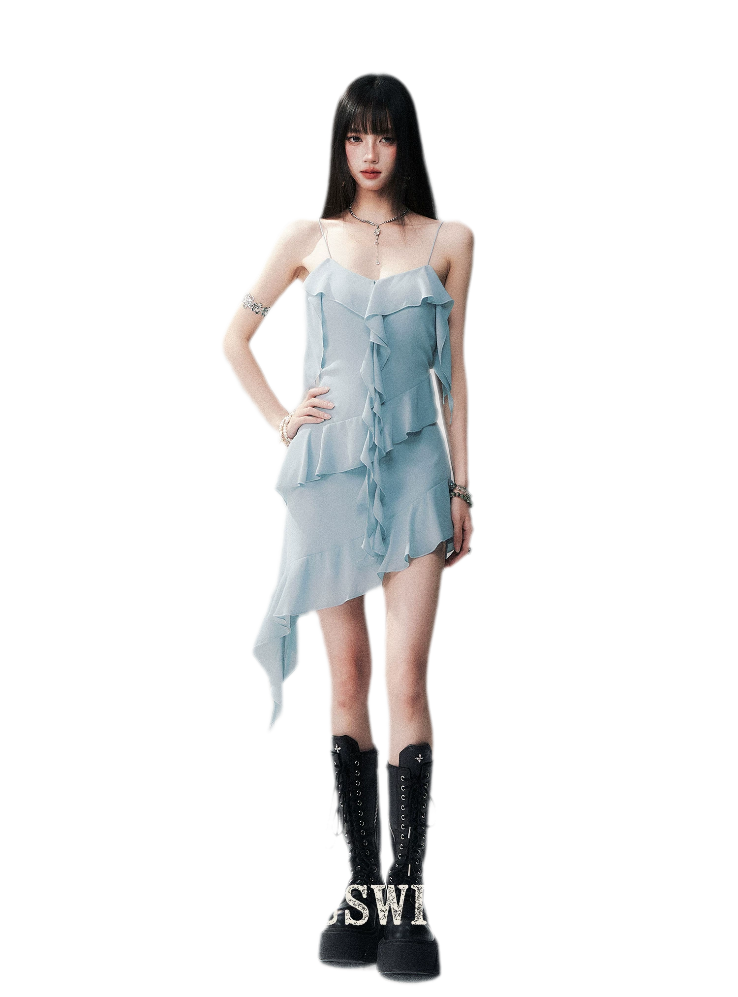 Ruffled Asymmetric Cami Dress
