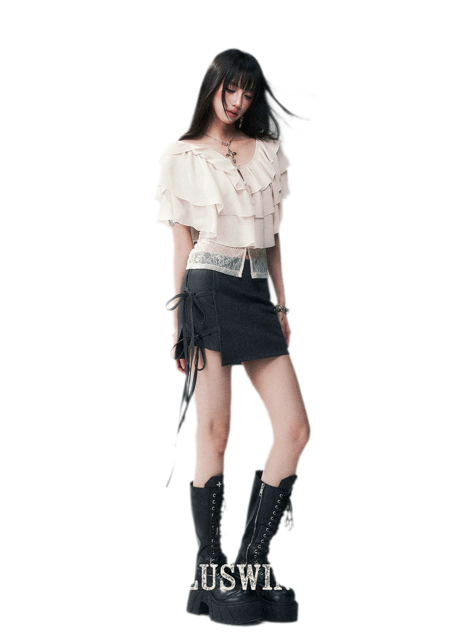 Milk Almond Ruffle Blouse