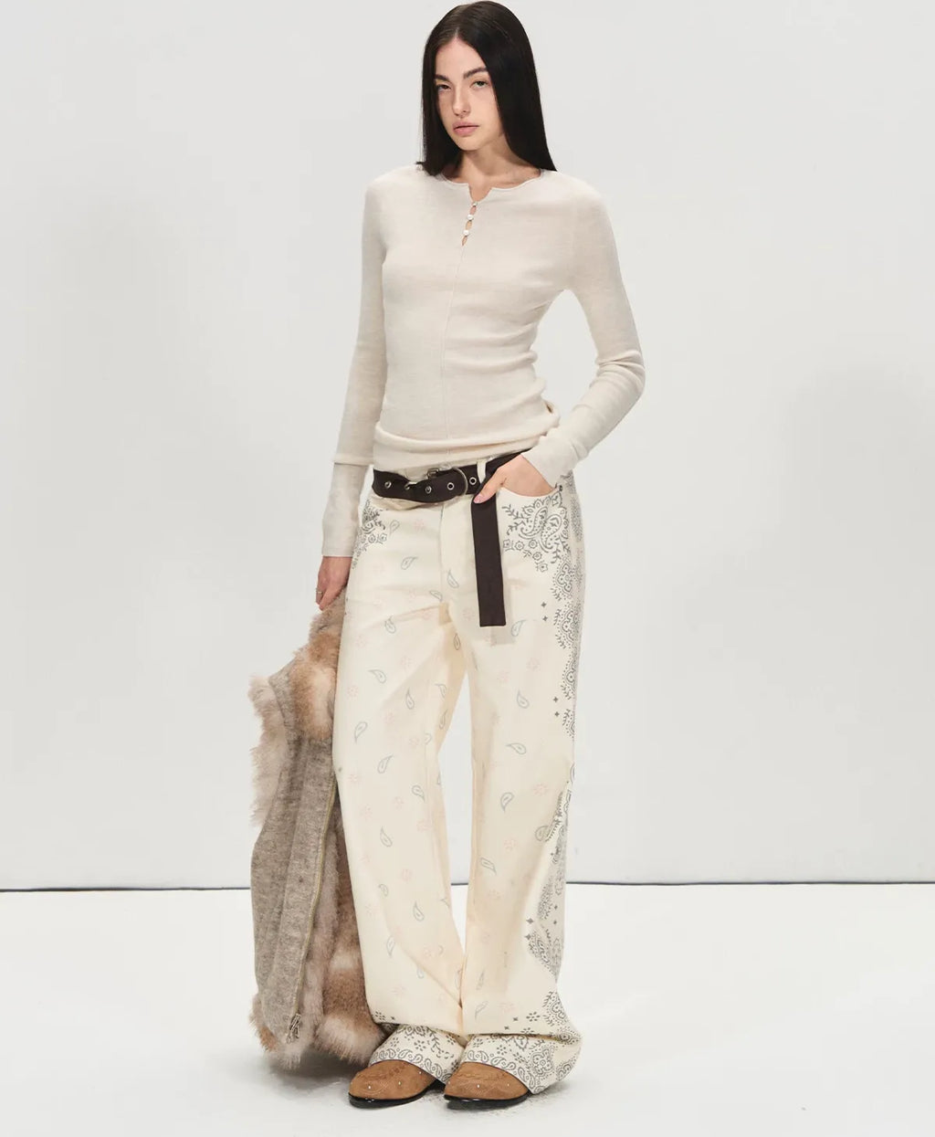 Vintage Paisley Print Relaxed Wide-Leg Pants