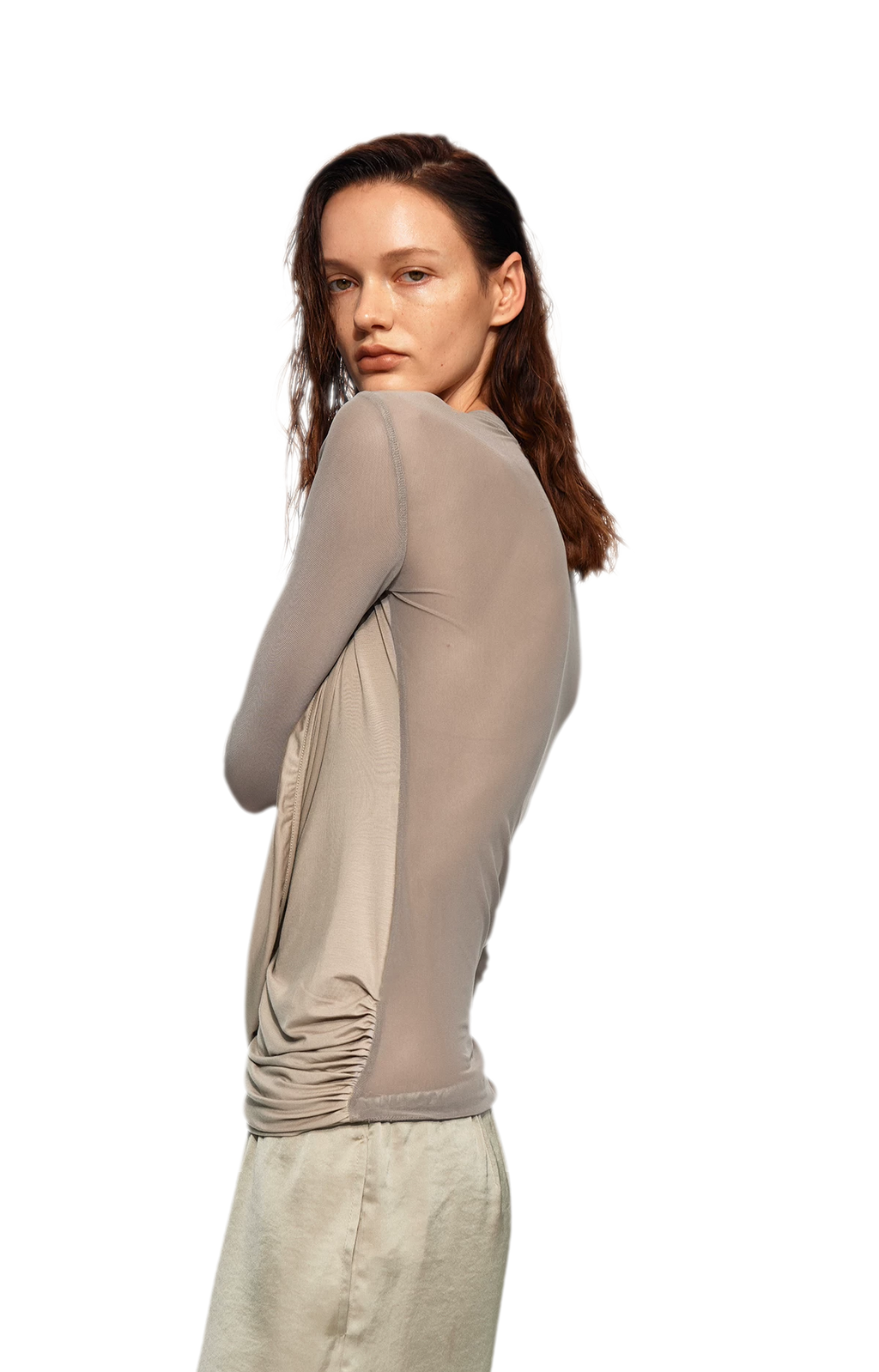Draped Mesh Long Sleeve Tee