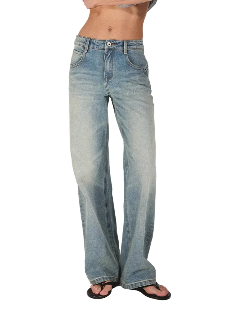 Vintage Straight Loose Fit Jeans with 3D Cat