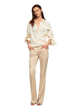Lustrous Front-Slit Flare Pants