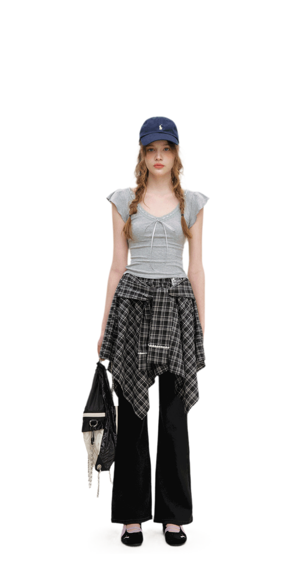 Asymmetric Lace Patchwork Plaid Skirt/Top