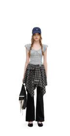 Asymmetric Lace Patchwork Plaid Skirt/Top