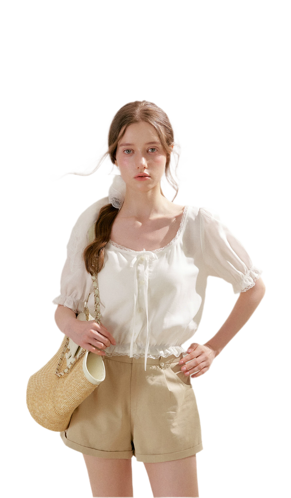 Lace Trim Puff Sleeve T-Shirt