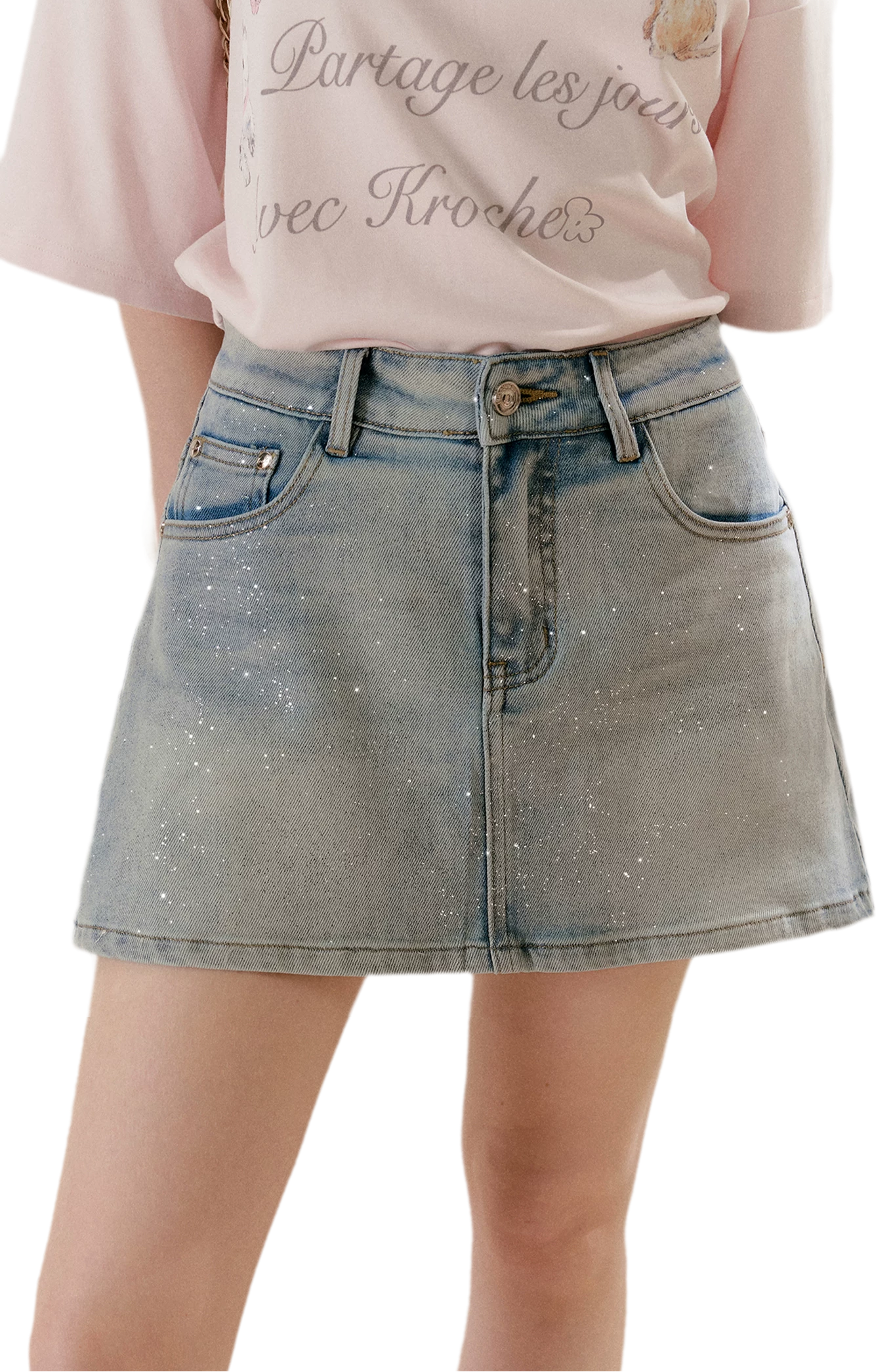 Shiny Denim A-line Skirt