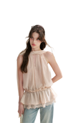 Chiffon Lace Halter V-Neck Blouse