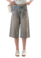 Rhinestone Floral Denim Culottes