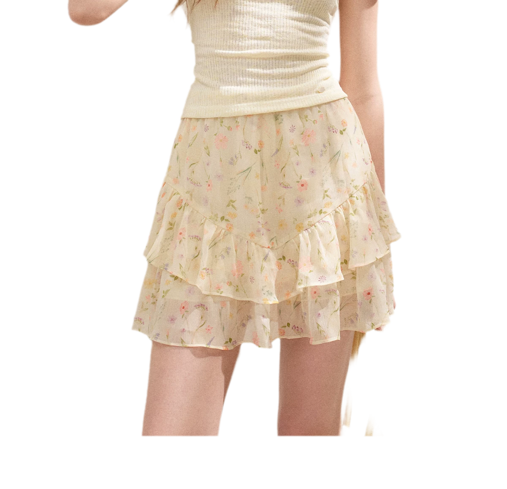 Romantic Chiffon Floral Short Skirt