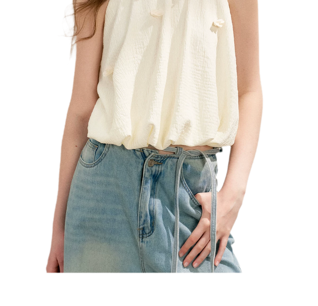 Halter A-Line Top with Floral Texture