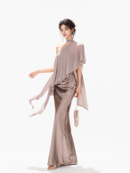 Amber Glow High-Waist Fishtail Satin Skirt