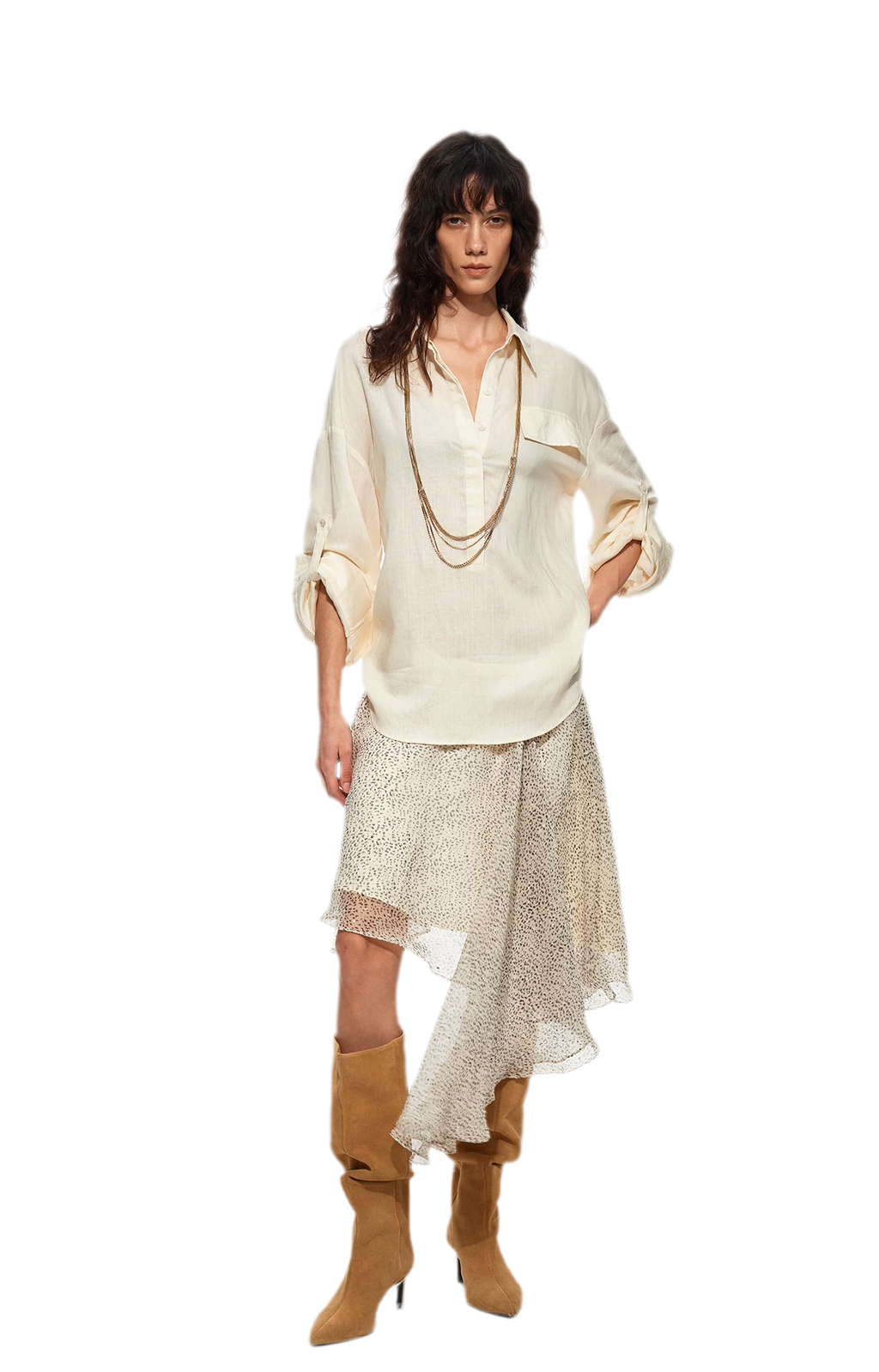 Asymmetric Chiffon Midi Skirt