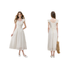 Embroidered Flutter Sleeve Dress