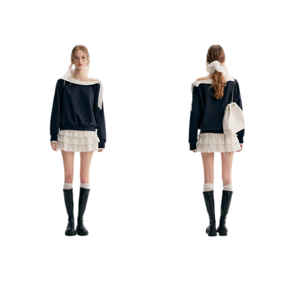 Balletcore Lace Collar Sweatshirt