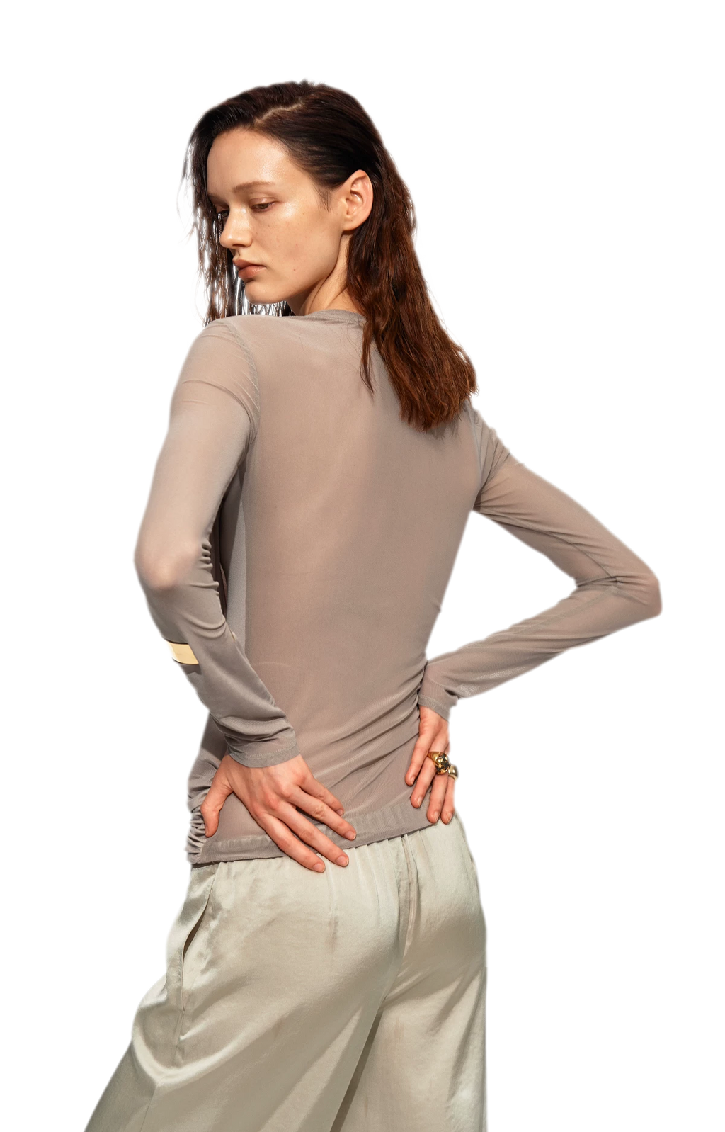 Draped Mesh Long Sleeve Tee