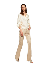 Lustrous Front-Slit Flare Pants