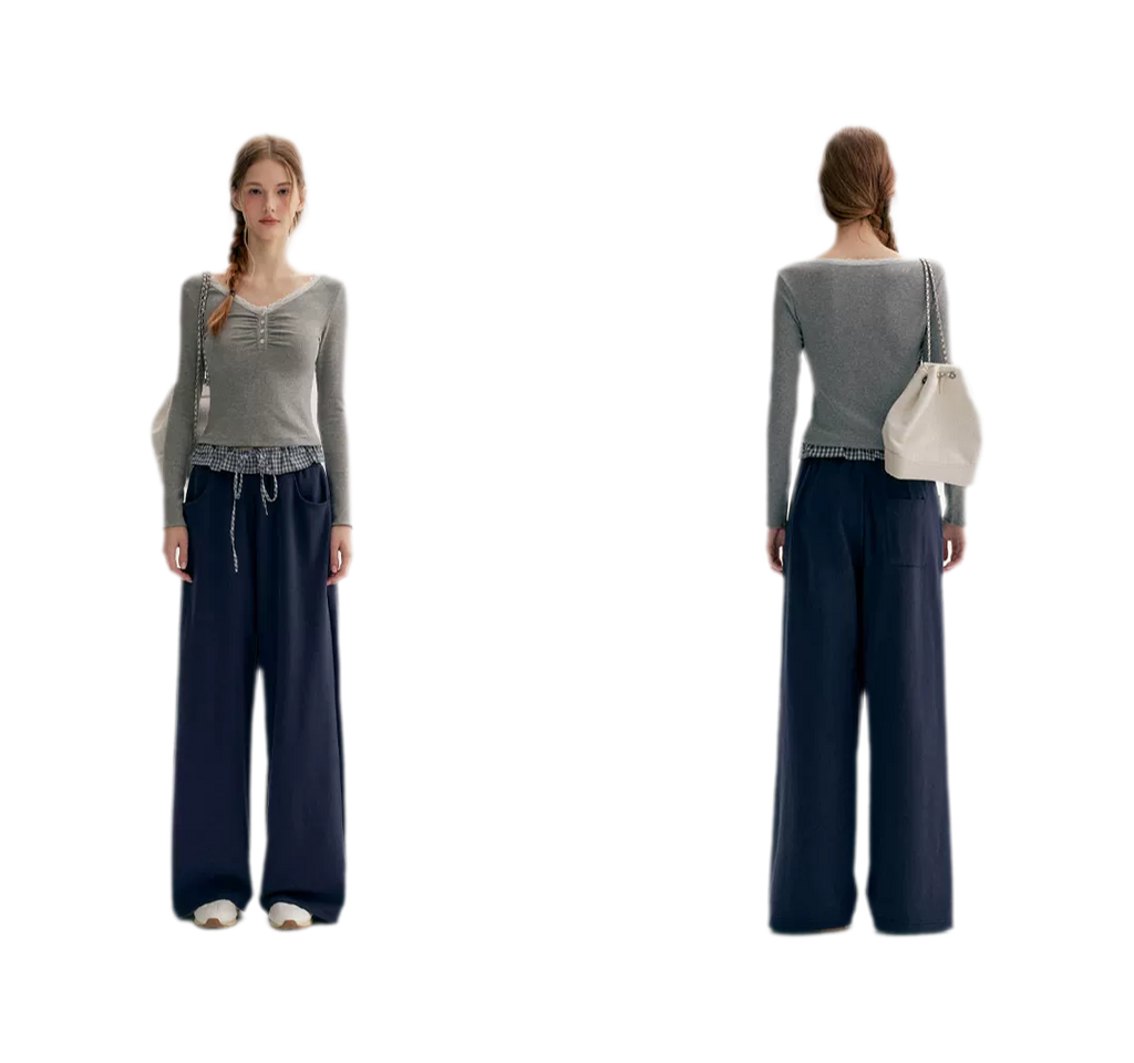 Contrast Plaid Wide Sweatpants
