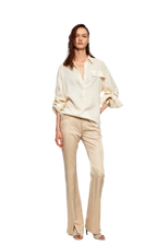 Lustrous Front-Slit Flare Pants