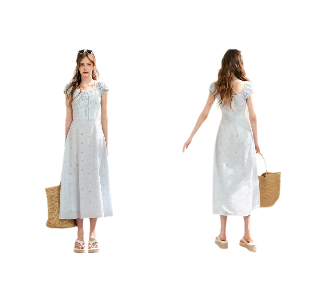 Embroidered A-Line Short Sleeve Dress