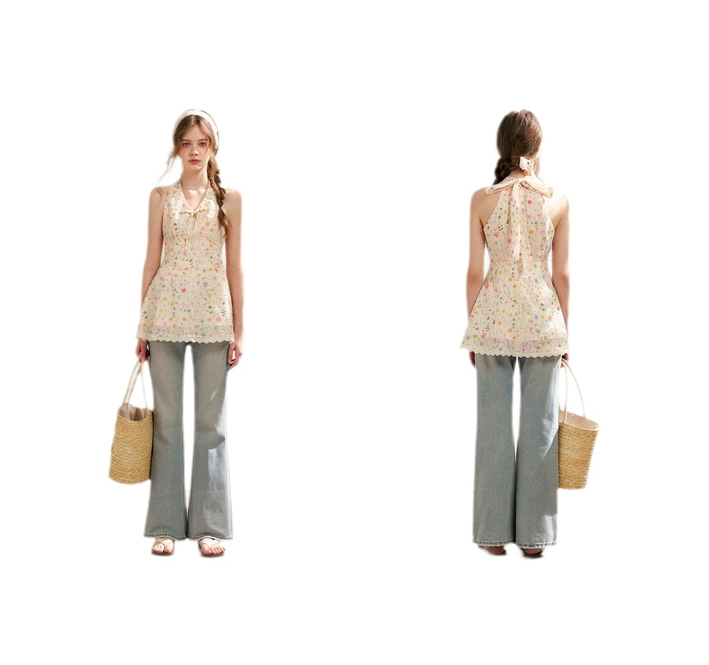 Dreamy Garden Embroidered Halter Top