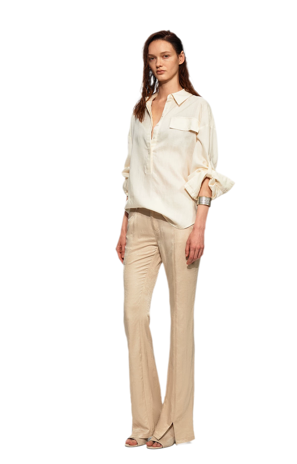 Lustrous Front-Slit Flare Pants