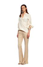 Lustrous Front-Slit Flare Pants