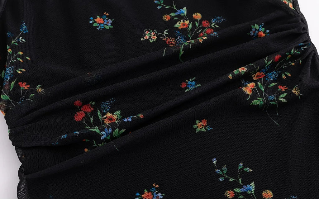 Dark Floral Mesh Qipao Dress