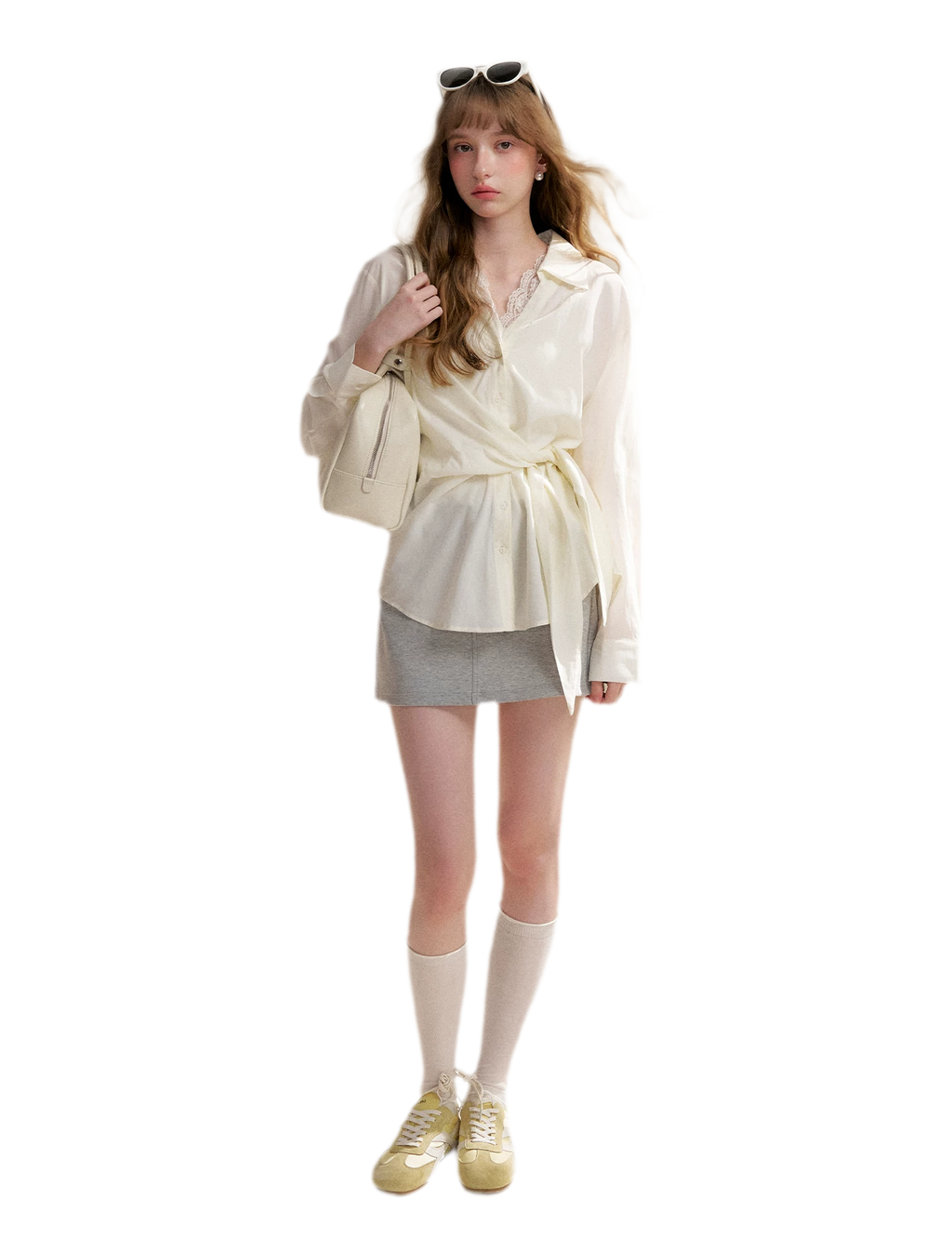 Tencel Lace V-Neck Long Sleeve Shirt