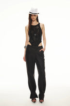 Tencel Linen Vintage Contrast Stitch Casual Pants