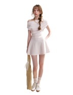 Romantic French Off-Shoulder Short Dress