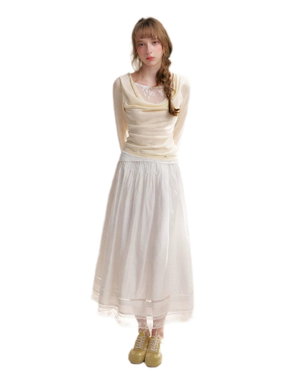Lyocell Lace Pleated Skirt
