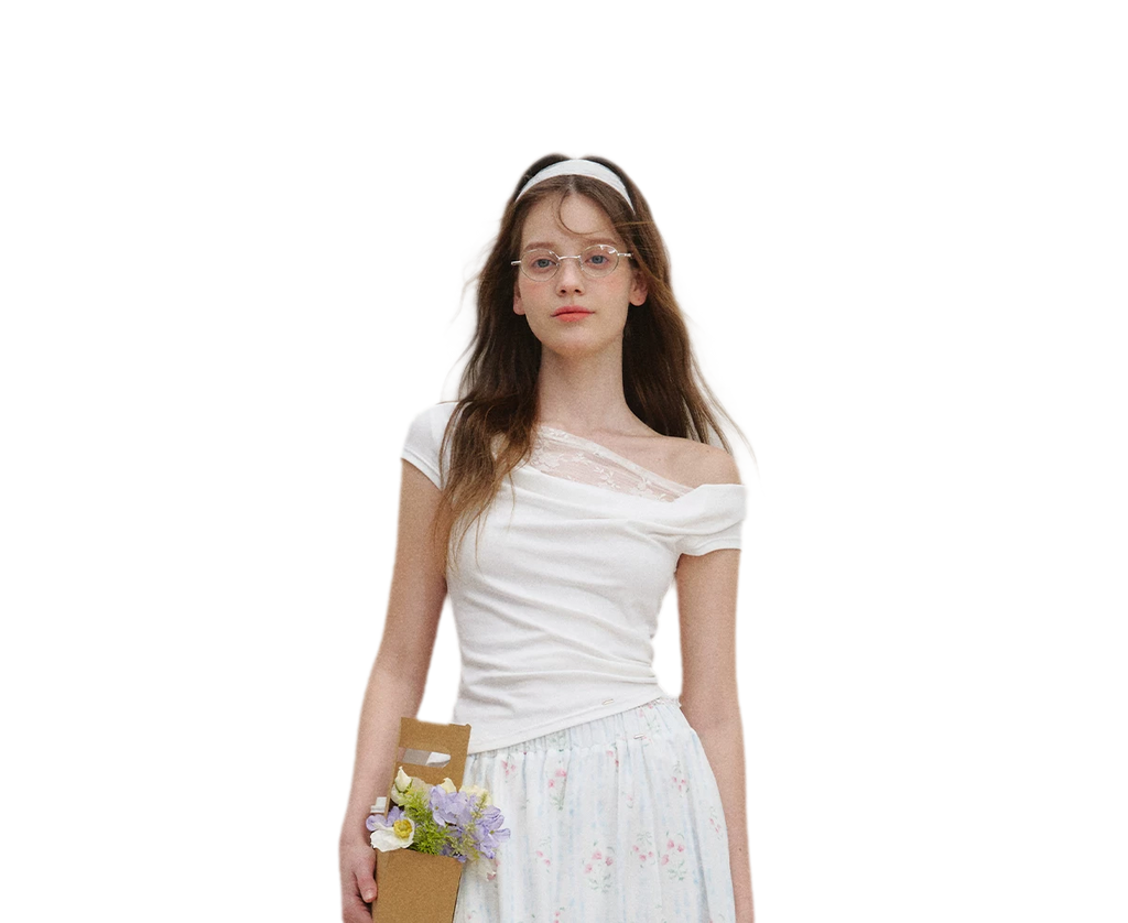 Asymmetric Lace Short Sleeve T-Shirt
