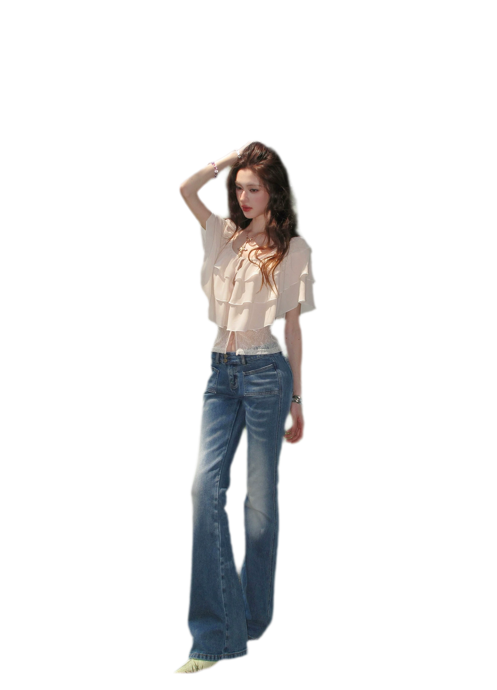 Milk Almond Ruffle Blouse