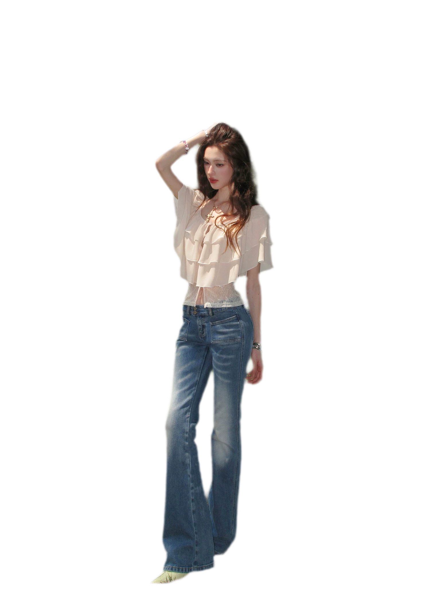 Milk Almond Ruffle Blouse