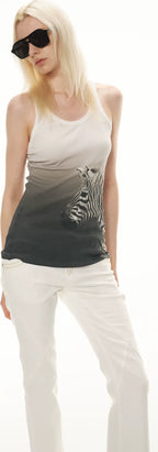 Gradient Zebra Print Fitted Racerback Tank Top