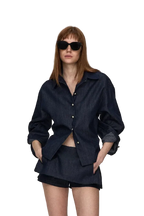 Tencel Linen Denim Shirt & Low-Waist Skirt